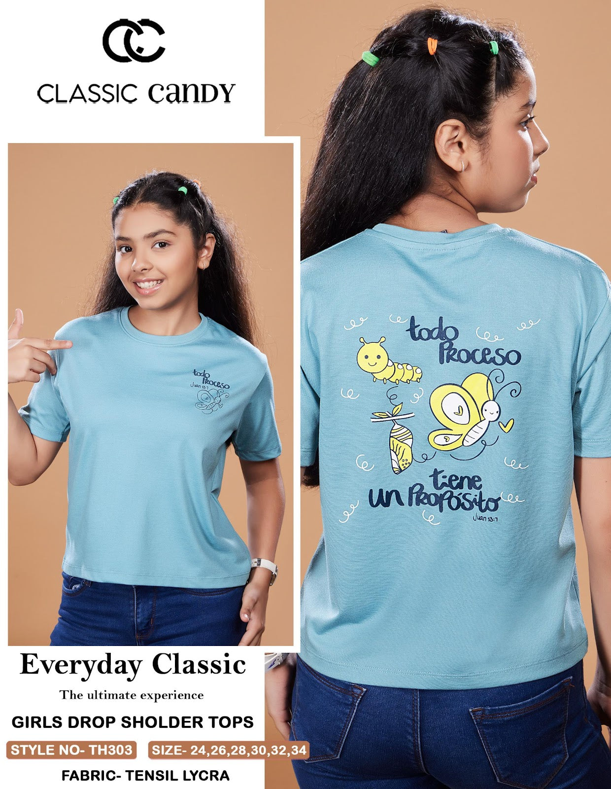 Th303 Classic Candy Tencil Lycra Girls Tshirt Wholesale Price