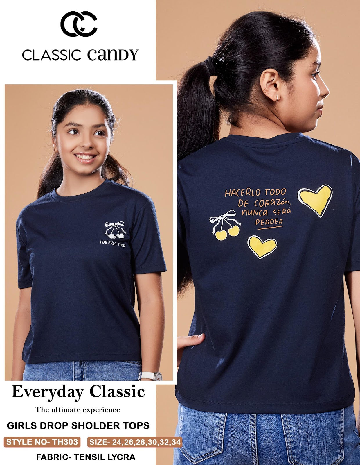 Th303 Classic Candy Tencil Lycra Girls Tshirt Wholesale Price