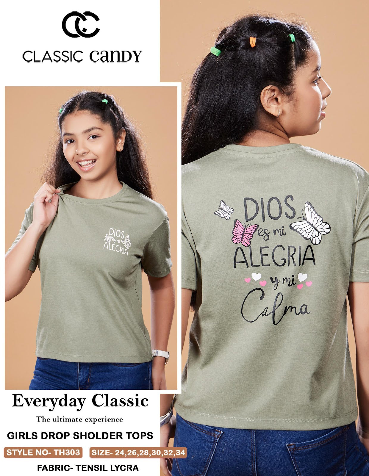Th303 Classic Candy Tencil Lycra Girls Tshirt Wholesale Price