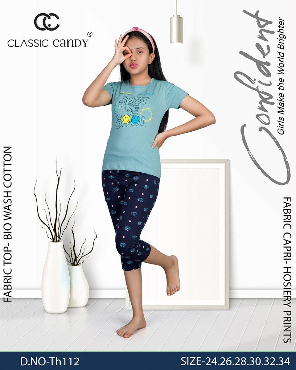 Th 112 Classic Candy Cotton Girls Capri Night Suits – Kavya Style Plus