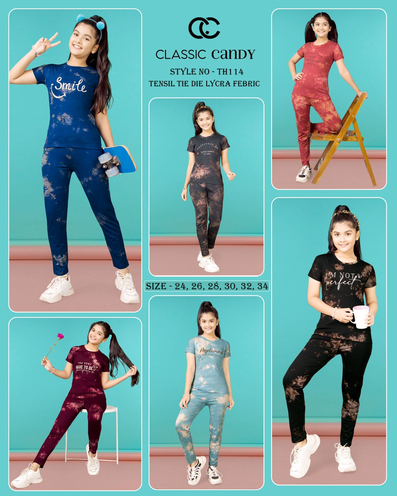 Th 114 Classic Candy Tie Dye Girls Night Suits Wholesale Price