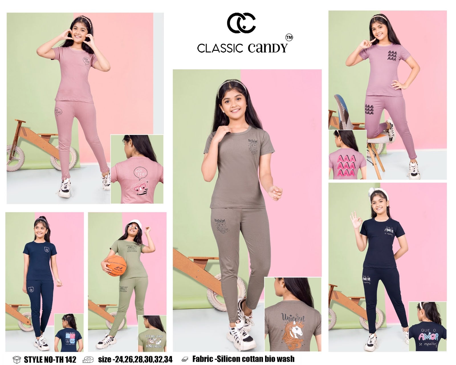 Th 142 Classic Candy Cotton Biowashed Girls Co Ord Set Exporter Ahmedabad
