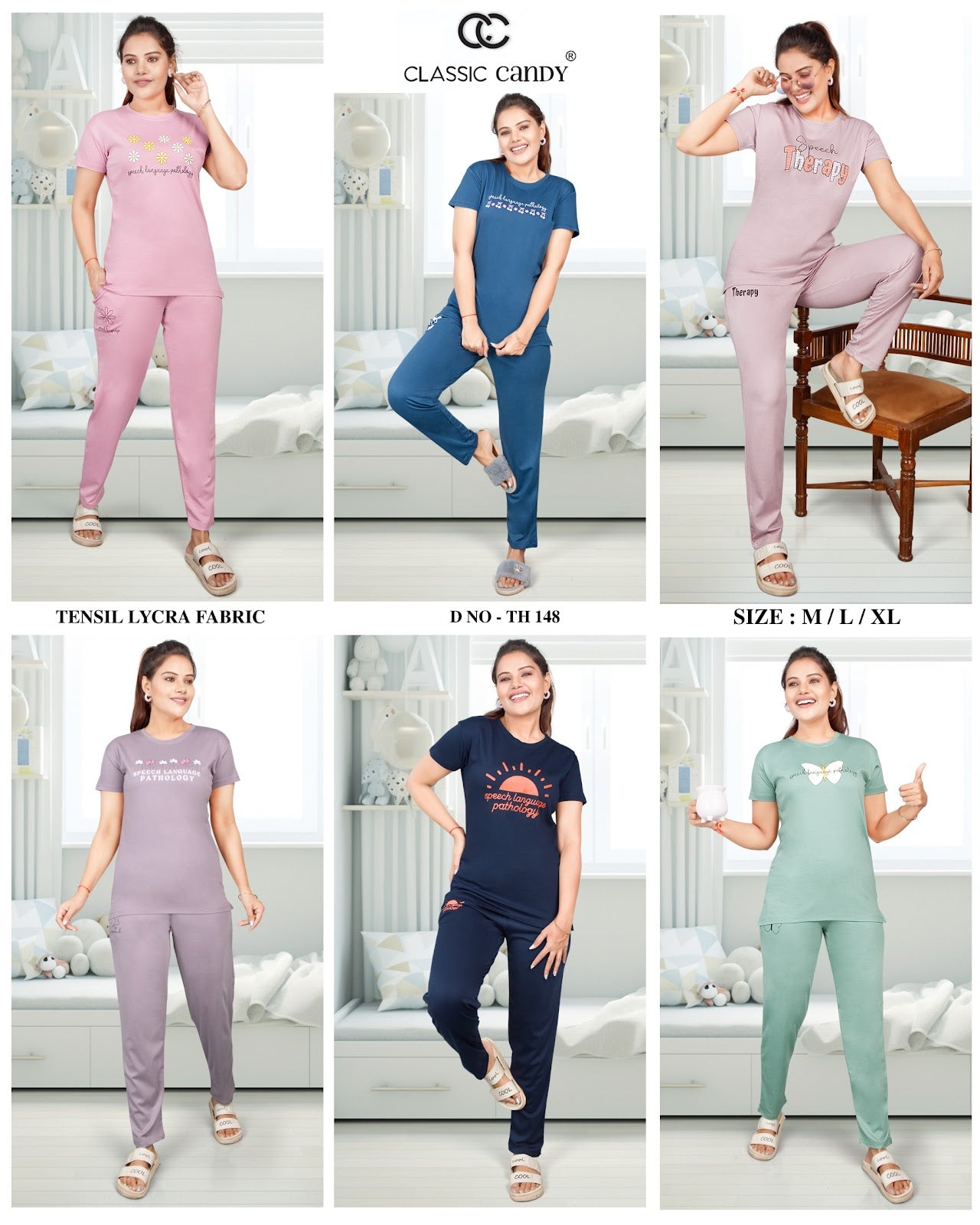Th 148 Classic Candy Tencil Lycra Pyjama Night Suits Exporter India