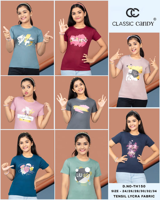 Th 150 Classic Candy Tencil Lycra Girls Tshirt Wholesaler India