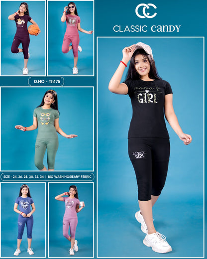Th 175 Classic Candy Silicon Girls Capri Night Suits Supplier India