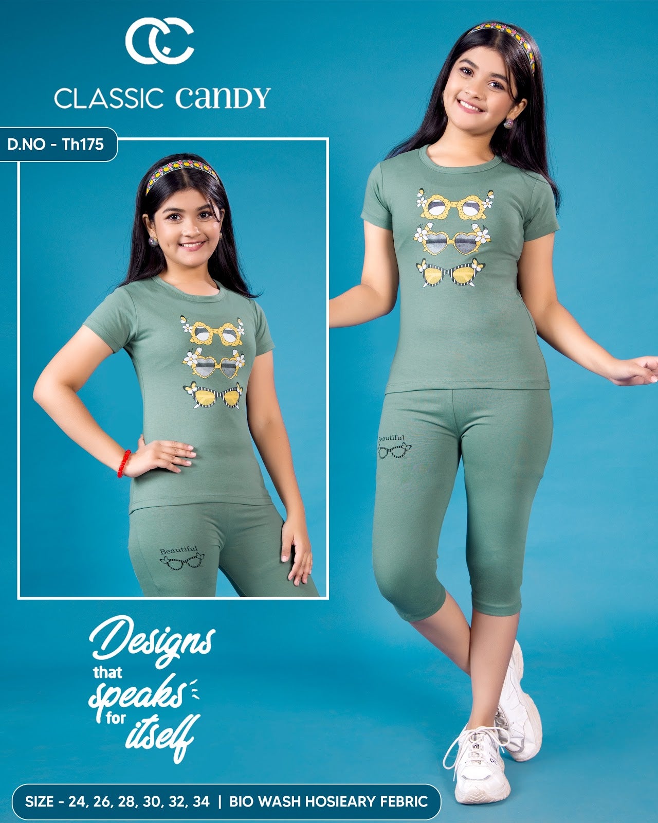 Th 175 Classic Candy Silicon Girls Capri Night Suits Supplier India