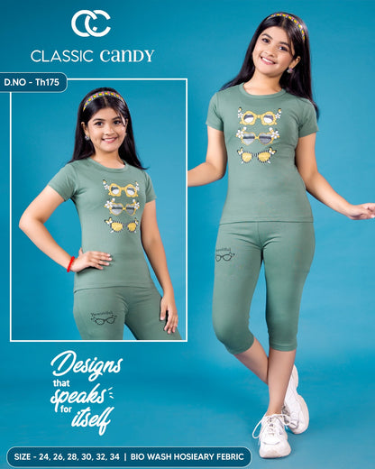 Th 175 Classic Candy Silicon Girls Capri Night Suits Supplier India