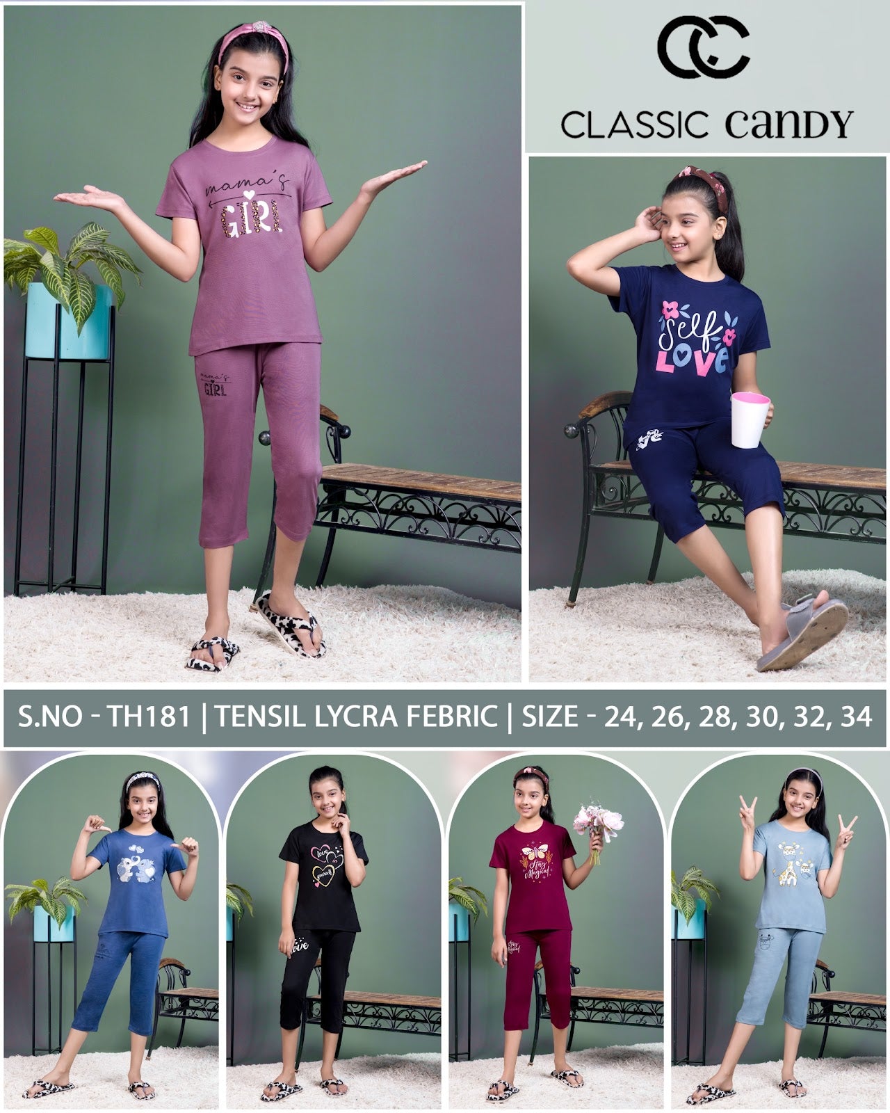 Th 181 Classic Candy Tencil Lycra Girls Capri Night Suits Wholesale Price