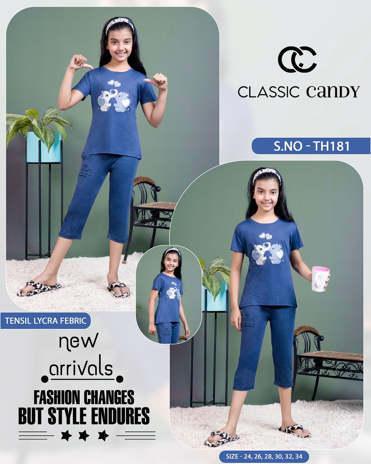 Th 181 Classic Candy Tencil Lycra Girls Capri Night Suits Wholesale Price