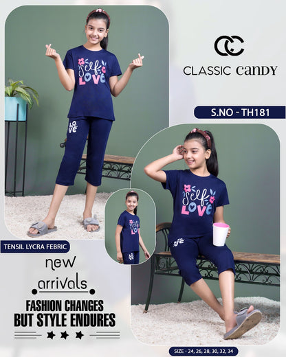 Th 181 Classic Candy Tencil Lycra Girls Capri Night Suits Wholesale Price