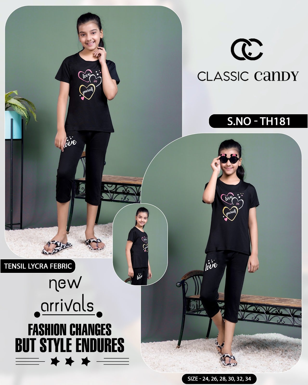 Th 181 Classic Candy Tencil Lycra Girls Capri Night Suits Wholesale Price