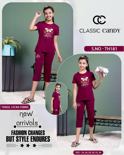 Th 181 Classic Candy Tencil Lycra Girls Capri Night Suits Wholesale Price