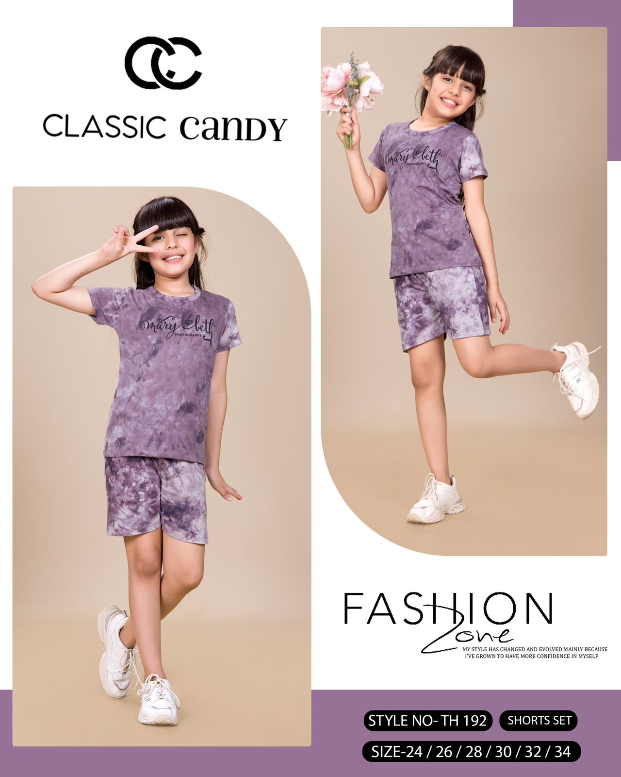 Th 192 Classic Candy Tie Dye Girls Shorts Set Wholesale Rate