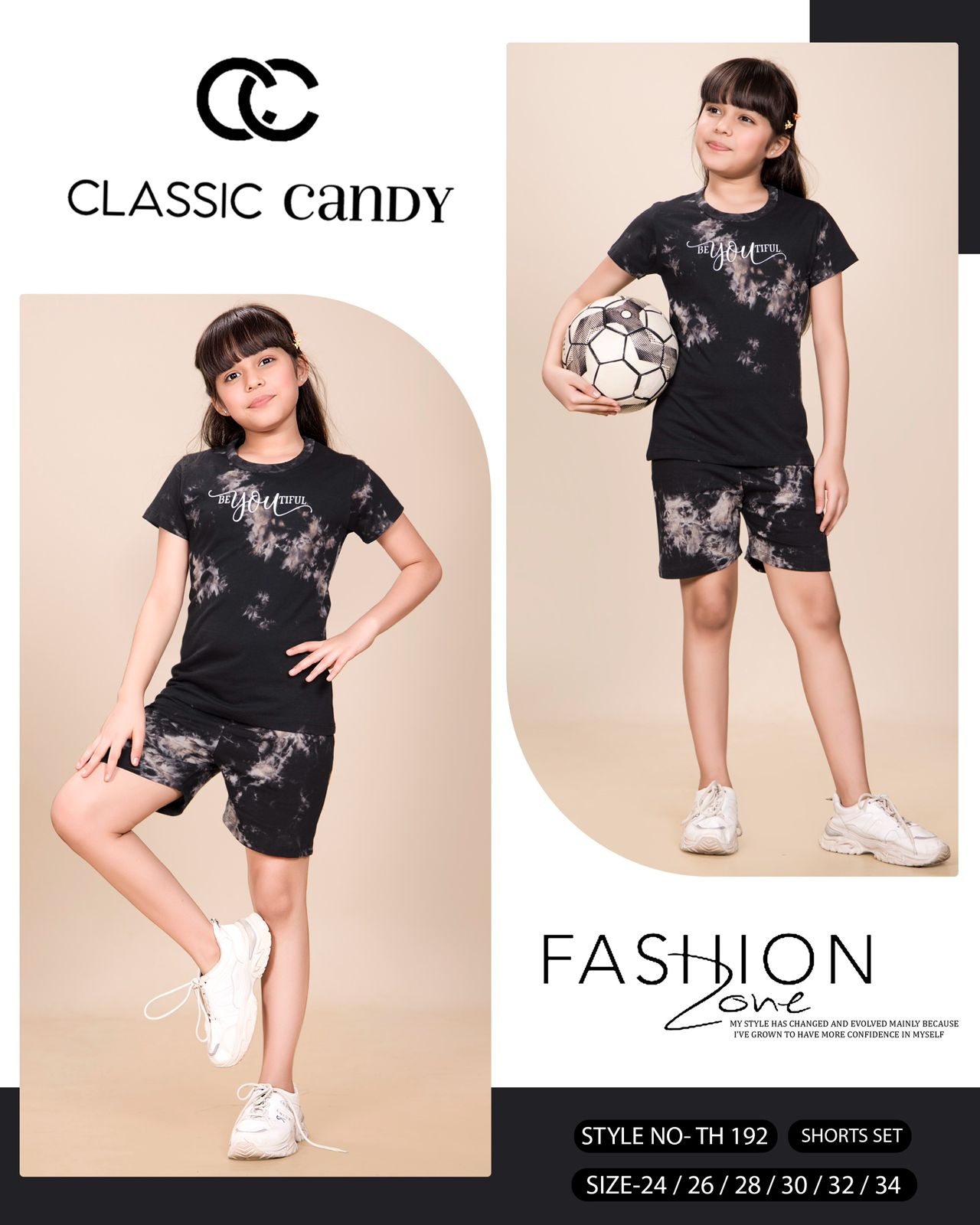 Th 192 Classic Candy Tie Dye Girls Shorts Set Wholesale Rate