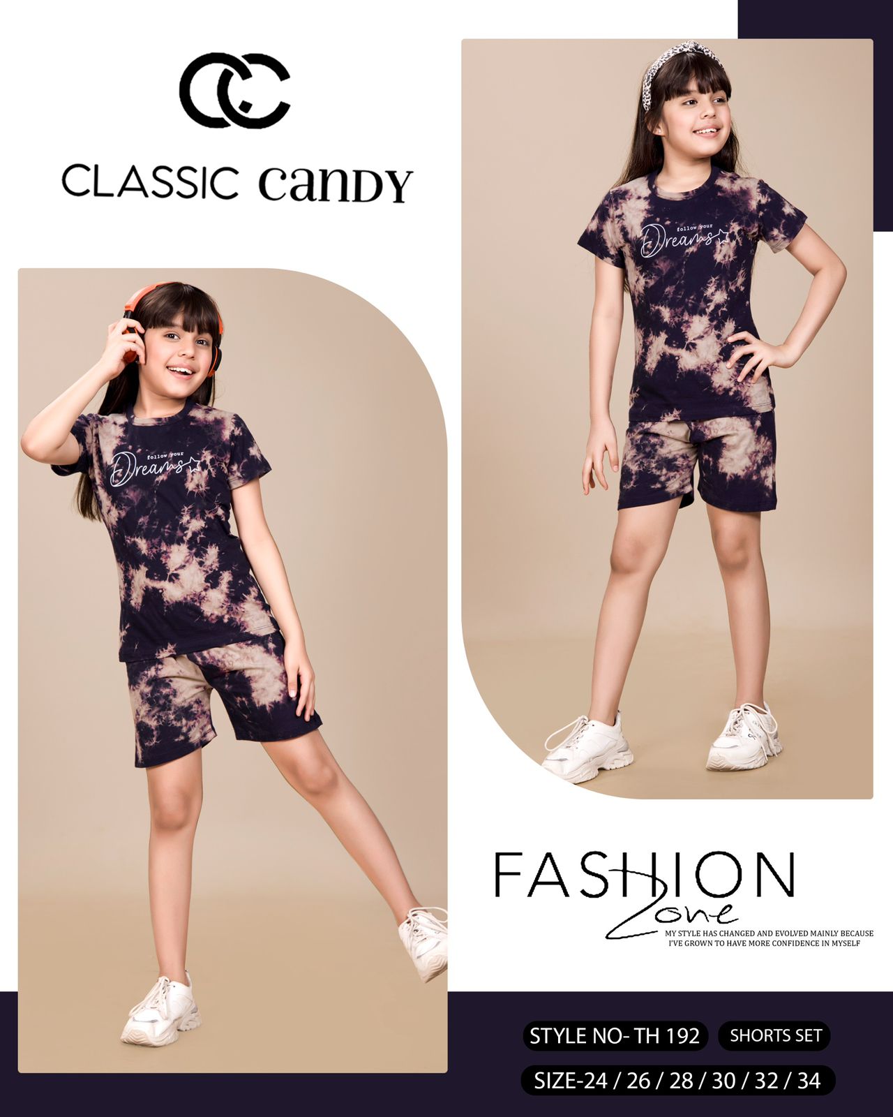 Th 192 Classic Candy Tie Dye Girls Shorts Set Wholesale Rate