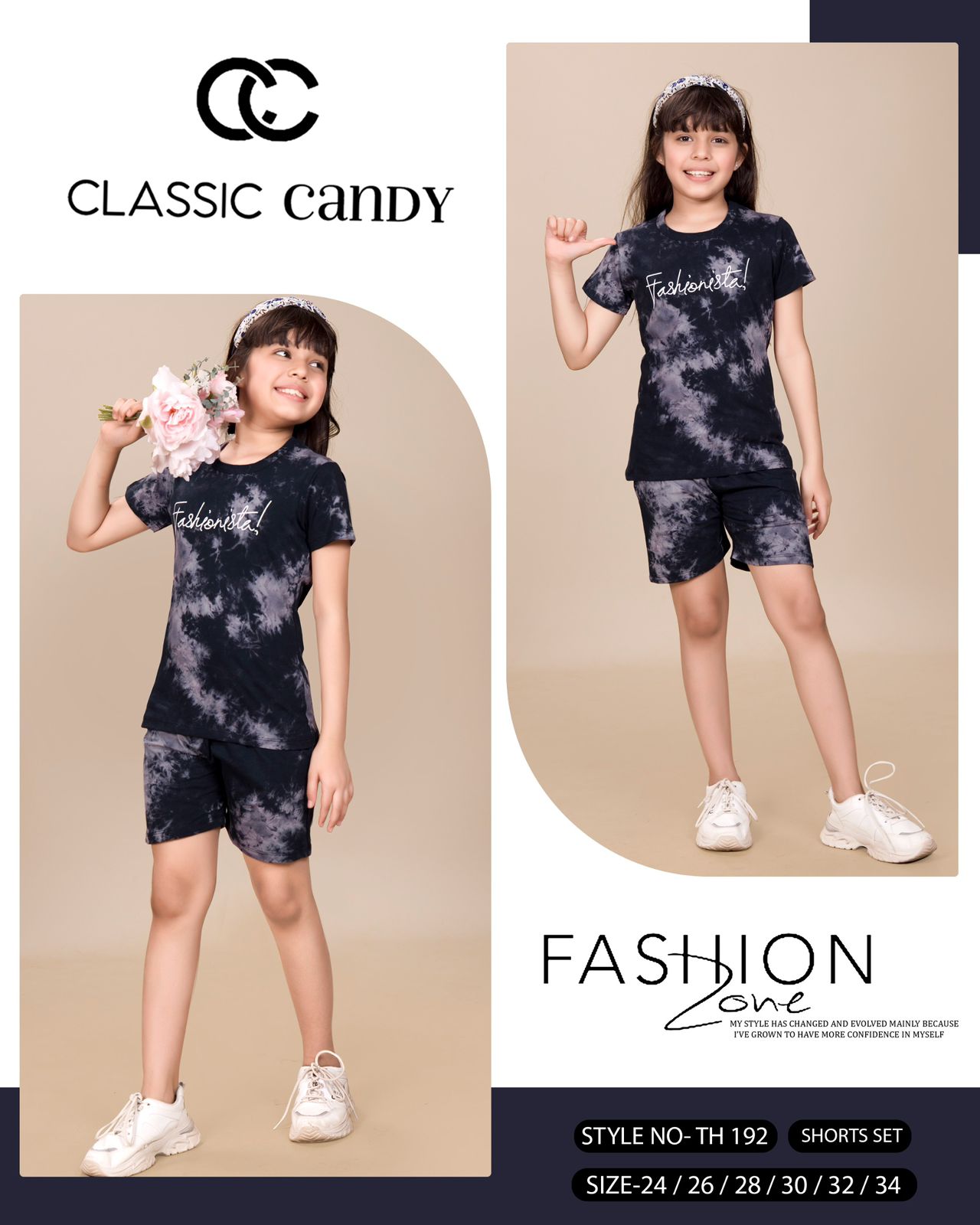 Th 192 Classic Candy Tie Dye Girls Shorts Set Wholesale Rate