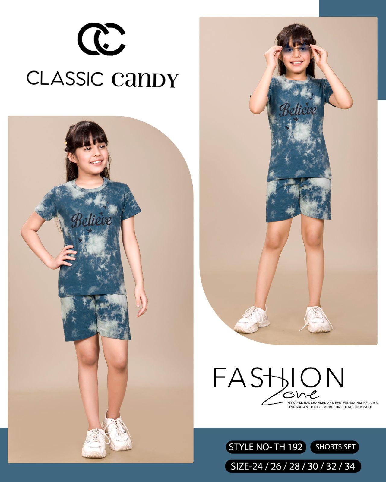 Th 192 Classic Candy Tie Dye Girls Shorts Set Wholesale Rate