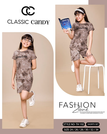 Th 192 Classic Candy Tie Dye Girls Shorts Set Wholesale Rate