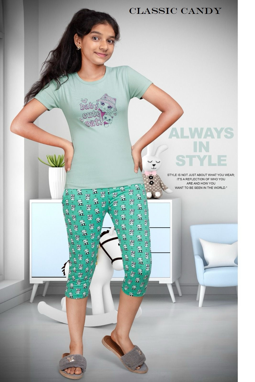 Th 203 Classic Candy Girls Capri Night Suits Manufacturer