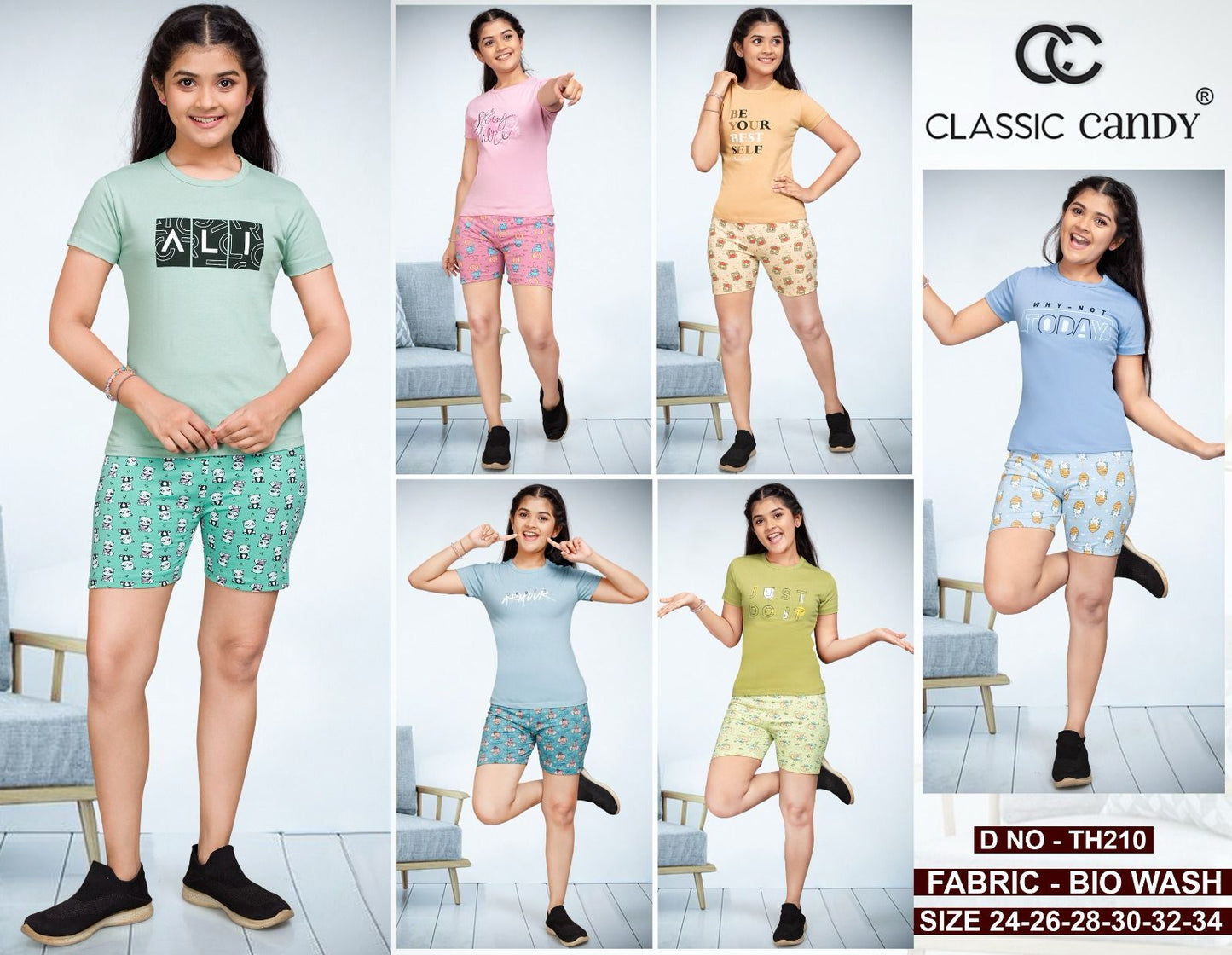 Th210 Classic Candy Biowash Girls Shorts Set Supplier