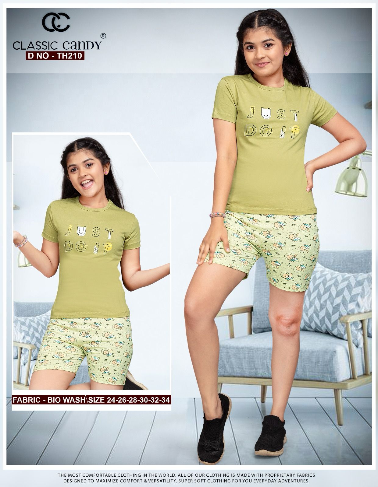Th210 Classic Candy Biowash Girls Shorts Set Supplier