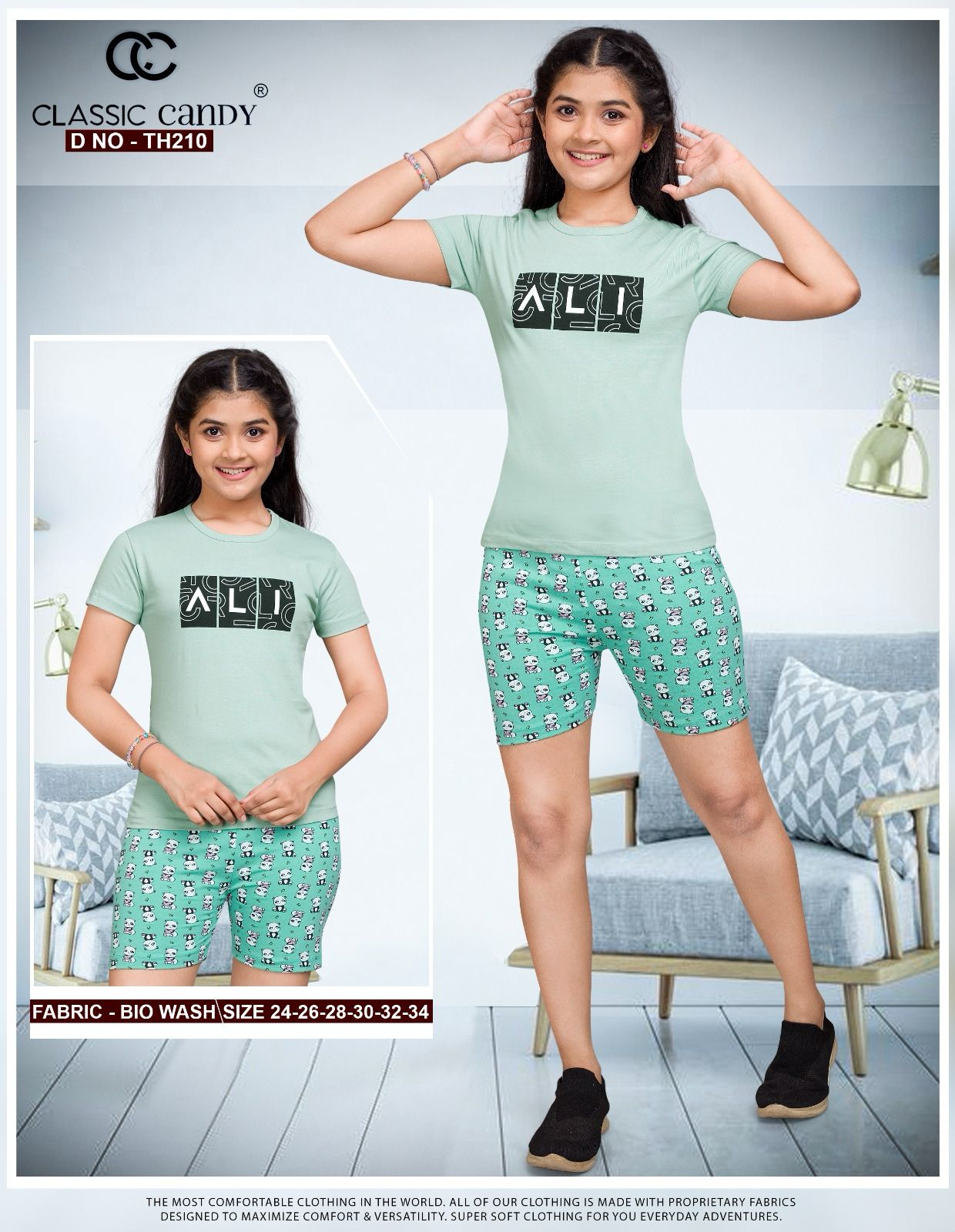 Th210 Classic Candy Biowash Girls Shorts Set Supplier