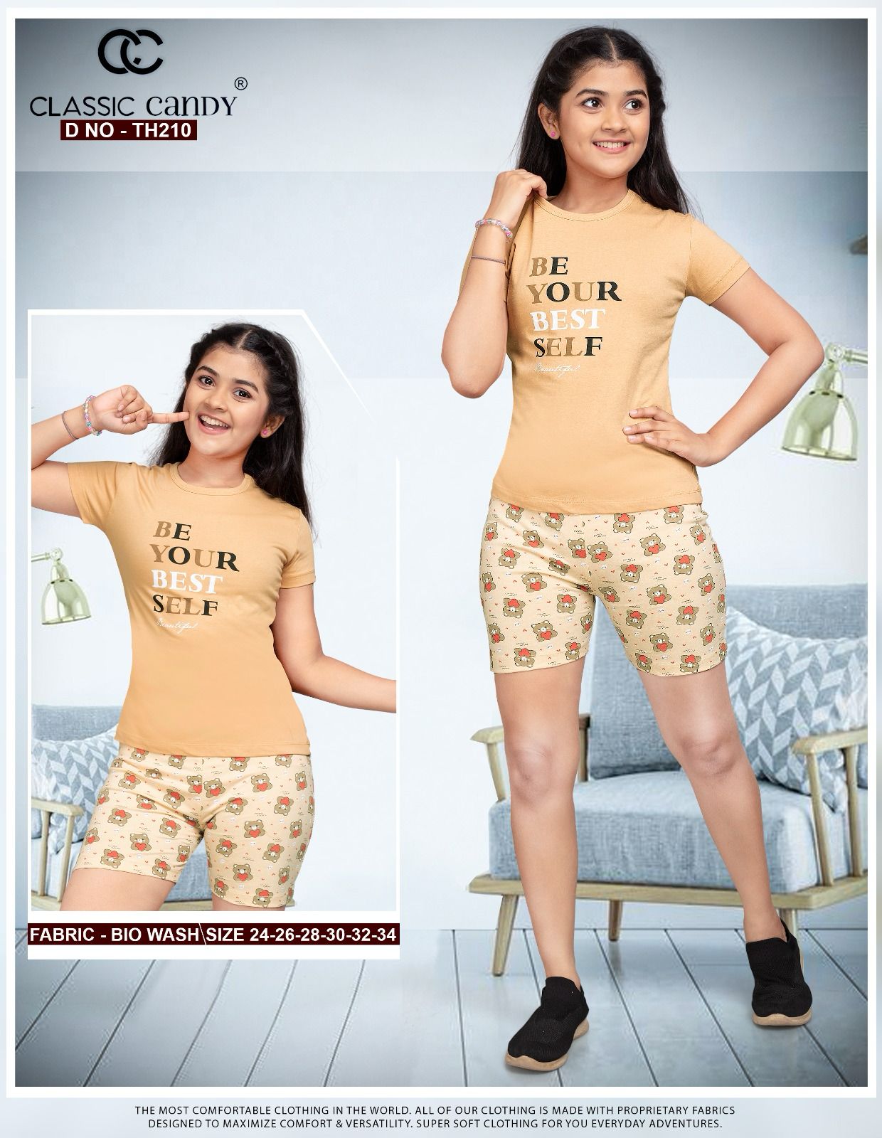 Th210 Classic Candy Biowash Girls Shorts Set Supplier