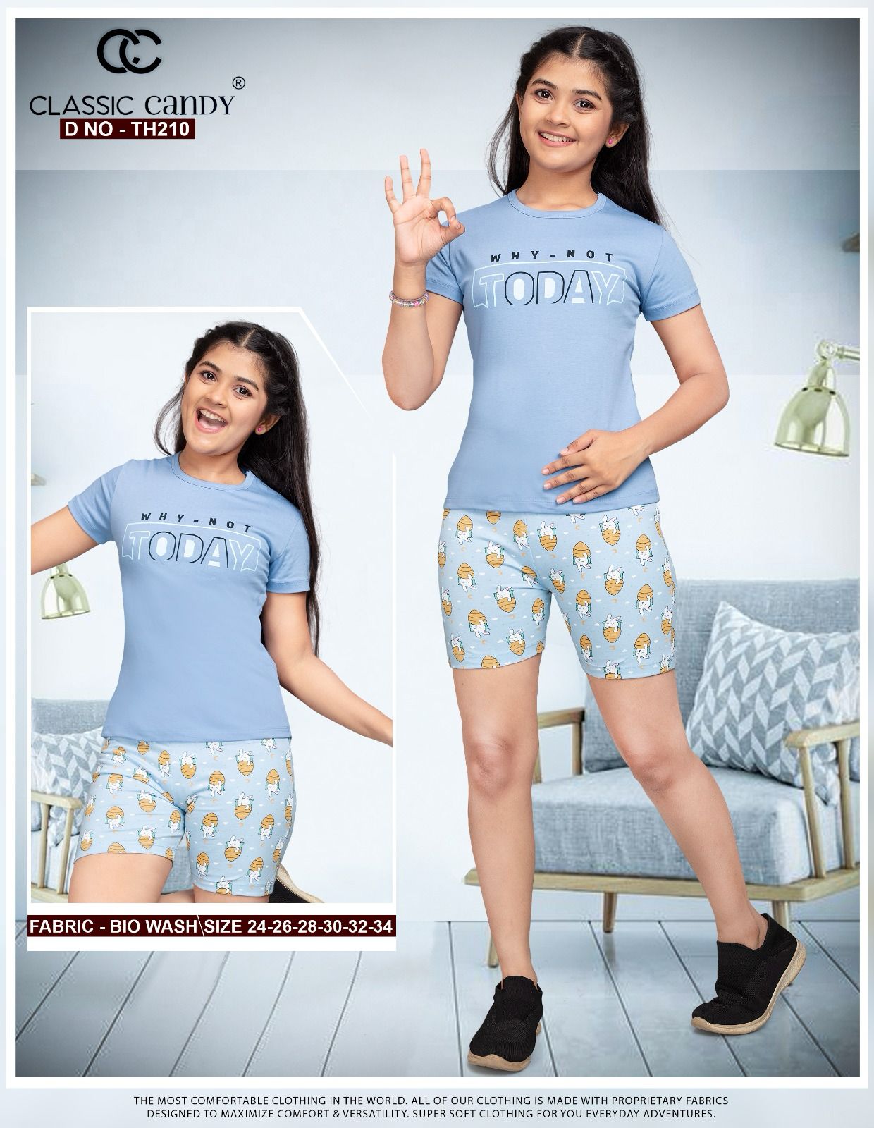 Th210 Classic Candy Biowash Girls Shorts Set Supplier