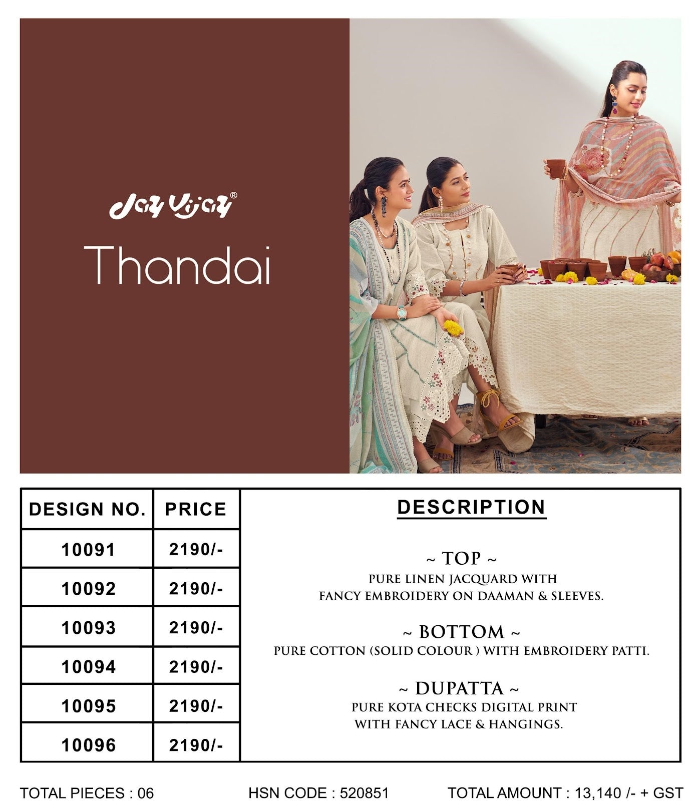 Thandai Jay Vijay Pure Linen Pant Style Suits Wholesaler Ahmedabad