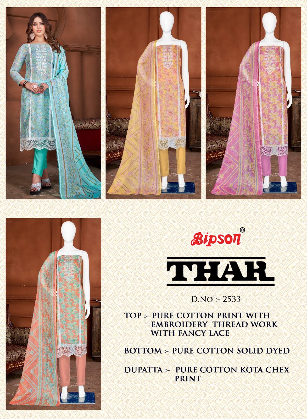 Thar 2533 Bipson Prints Pure Cotton Pant Style Suits Wholesale Price
