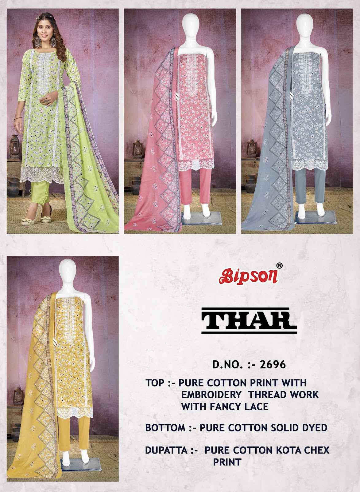 Thar 2696 Bipson Prints Pure Cotton Pant Style Suits Wholesaler