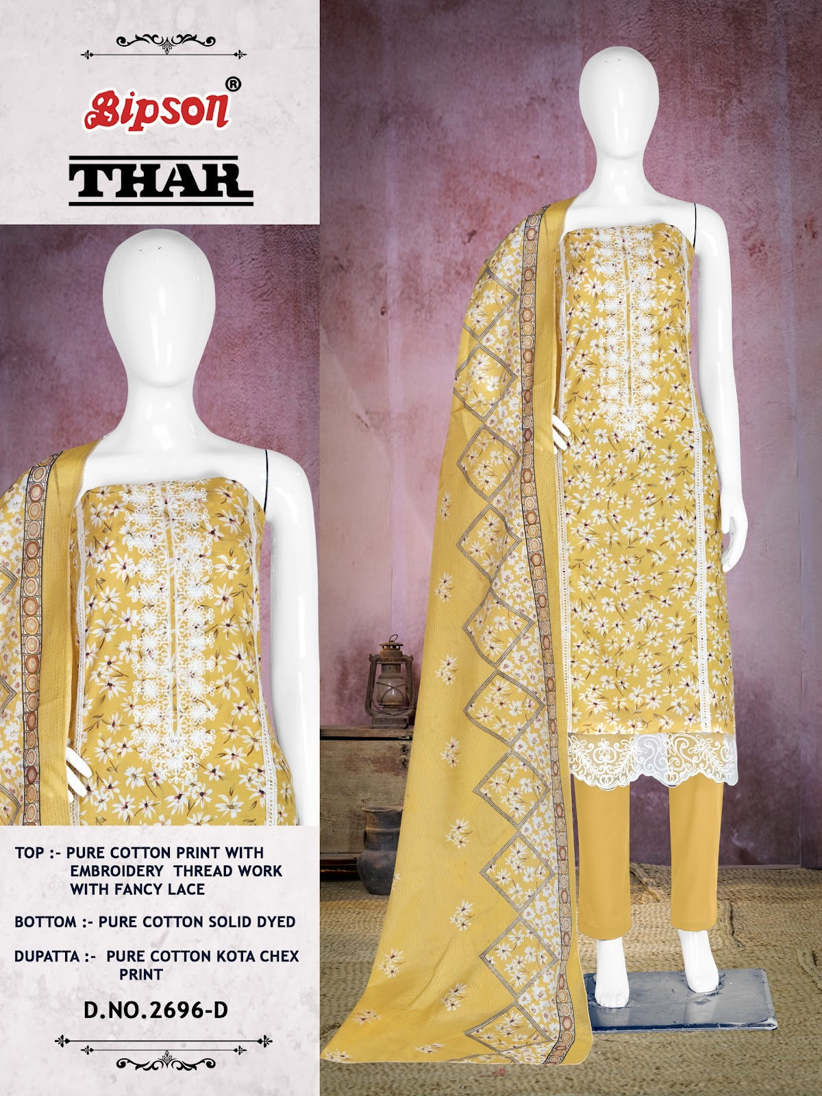 Thar 2696 Bipson Prints Pure Cotton Pant Style Suits Wholesaler