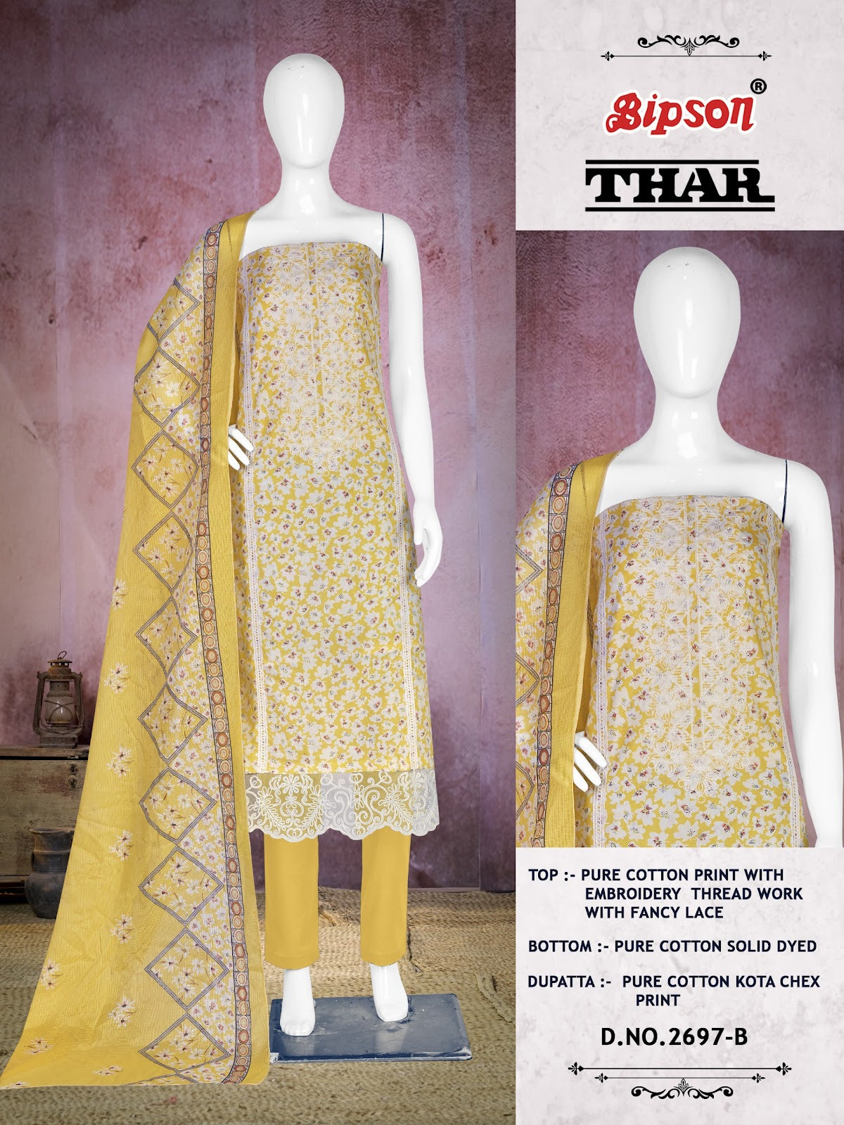 Thar 2697 Bipson Prints Pure Cotton Pant Style Suits Exporter