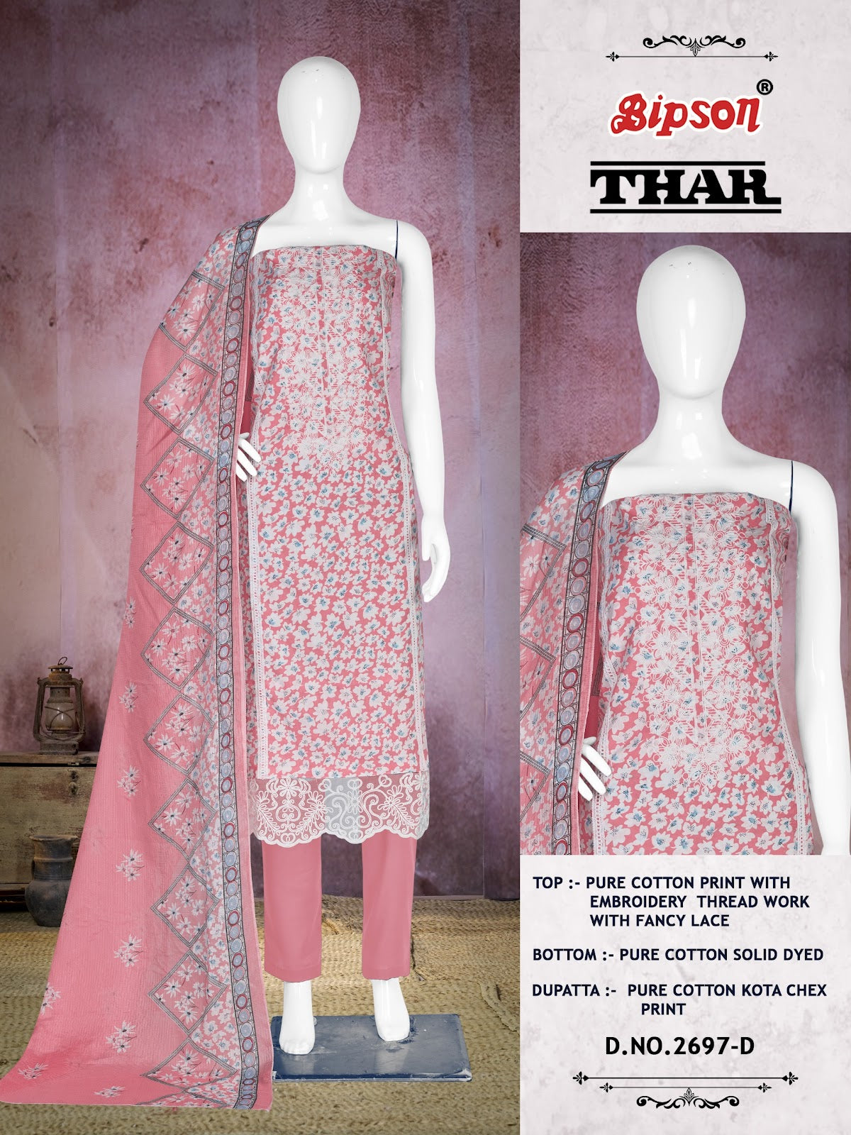 Thar 2697 Bipson Prints Pure Cotton Pant Style Suits Exporter