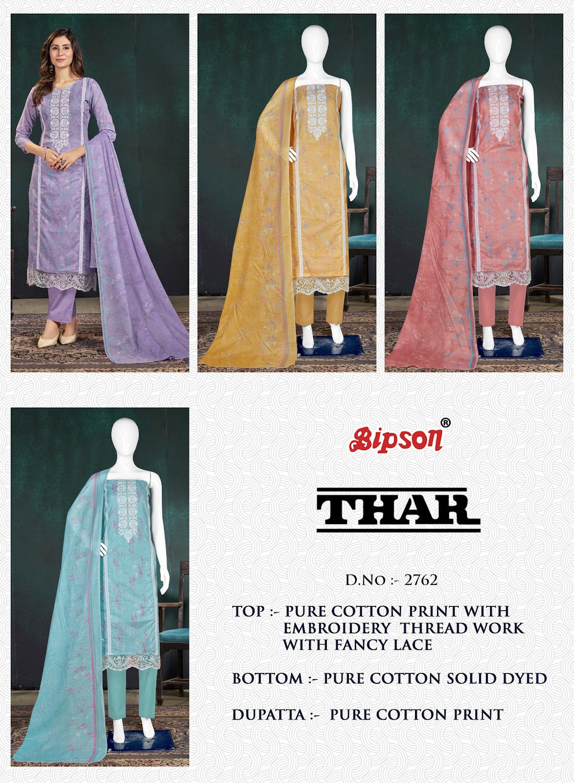 Thar 2762 Bipson Prints Cotton Pant Style Suits Exporter India