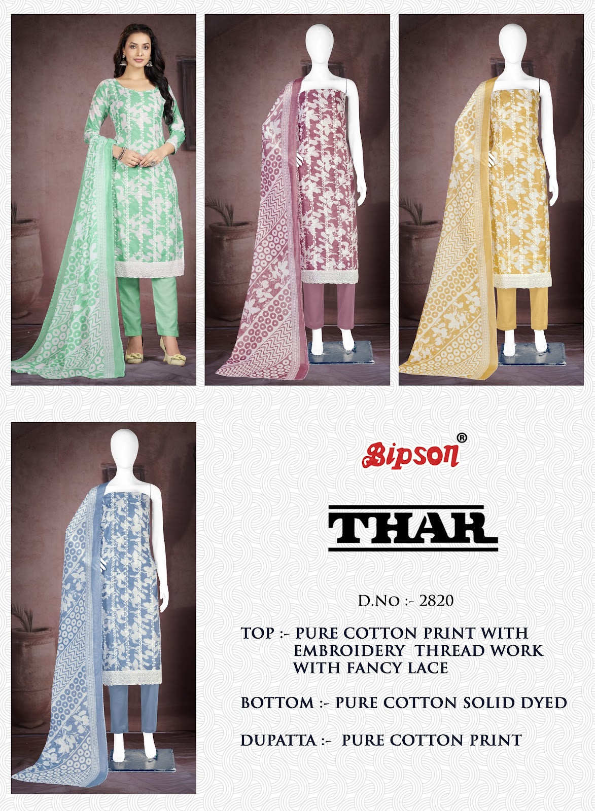 Thar 2820 Bipson Prints Cotton Pant Style Suits Manufacturer