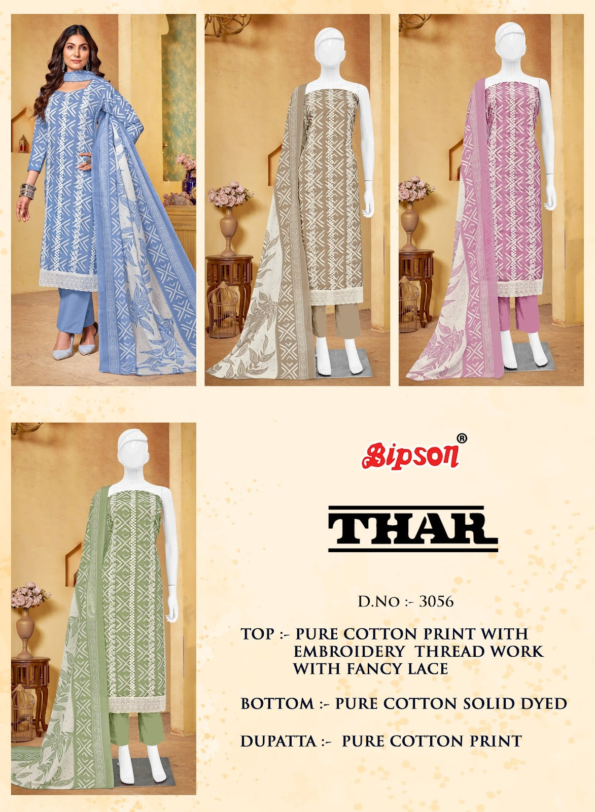 Thar 3056 Bipson Prints Pure Cotton Pant Style Suits Supplier Ahmedabad