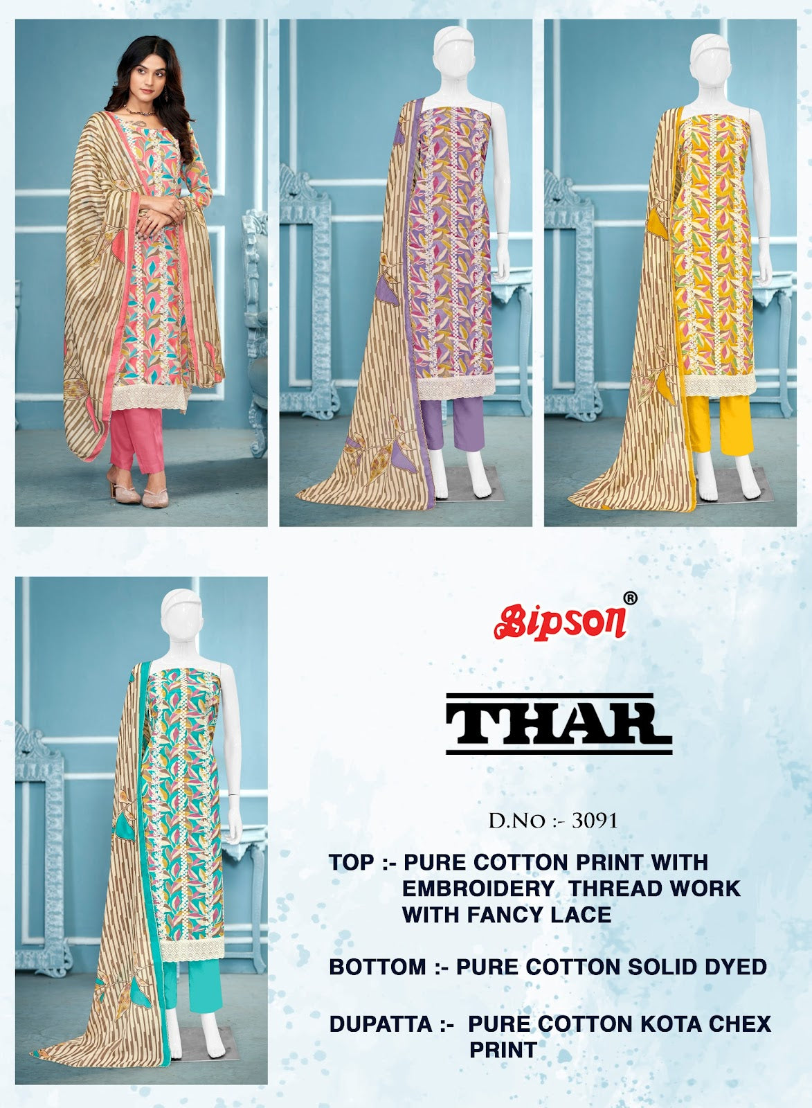 Thar 3091Abcd Bipson Prints Pure Cotton Pant Style Suits Wholesaler India