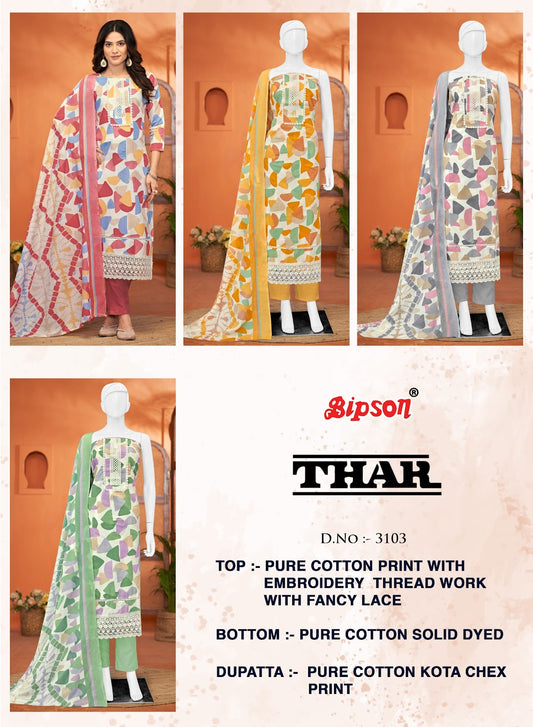 Thar 3103Abcd Bipson Prints Pure Cotton Pant Style Suits Supplier India