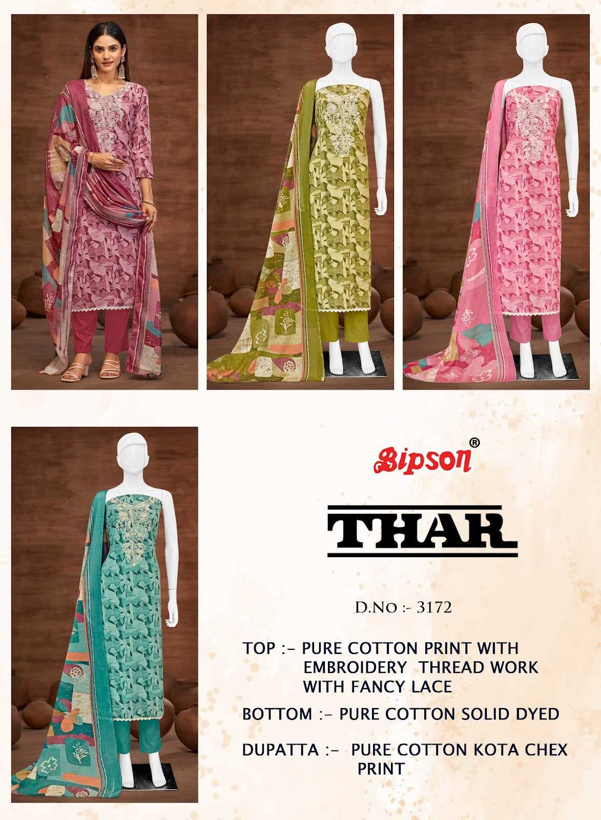 Thar 3172 Bipson Prints Pure Cotton Pant Style Suits Supplier Gujarat
