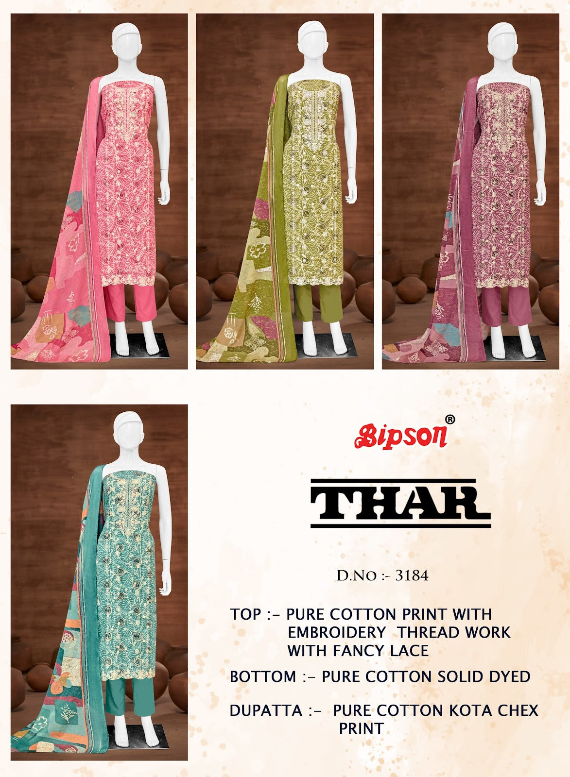 Thar 3184 Bipson Prints Pure Cotton Pant Style Suits Manufacturer Gujarat