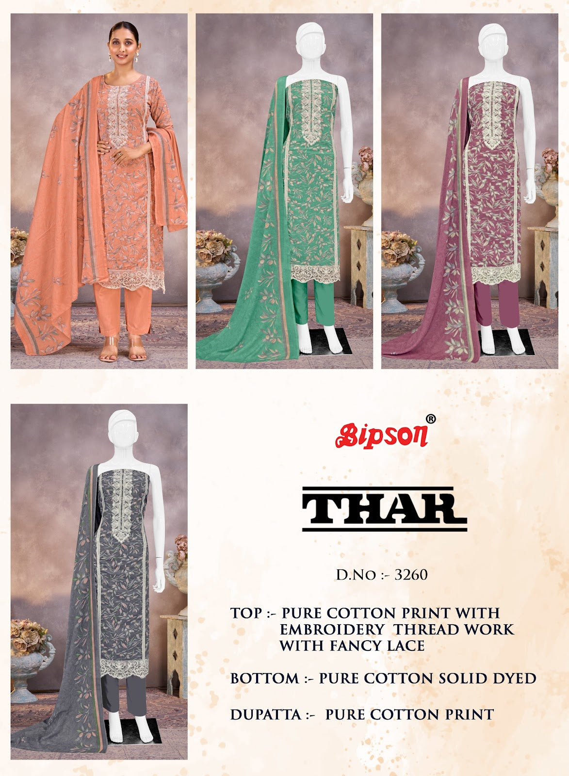 Thar 3260 Bipson Prints Cotton Pant Style Suits Exporter