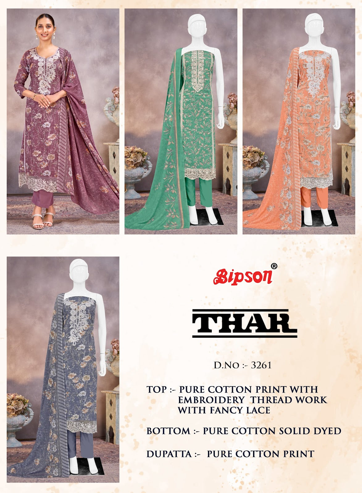 Thar 3261 Bipson Prints Cotton Pant Style Suits Supplier