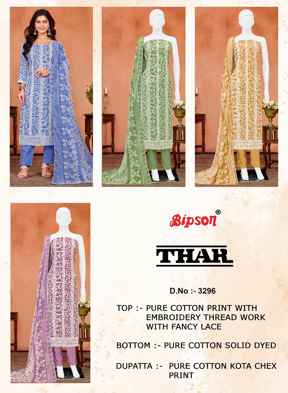 Thar 3296 Bipson Prints Cotton Pant Style Suits Supplier Ahmedabad