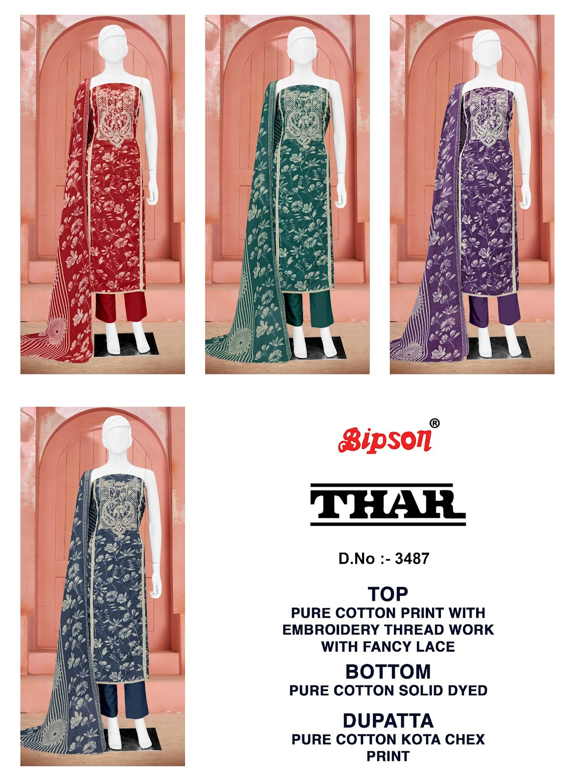 Thar 3487 Bipson Prints Pure Cotton Pant Style Suits Supplier India