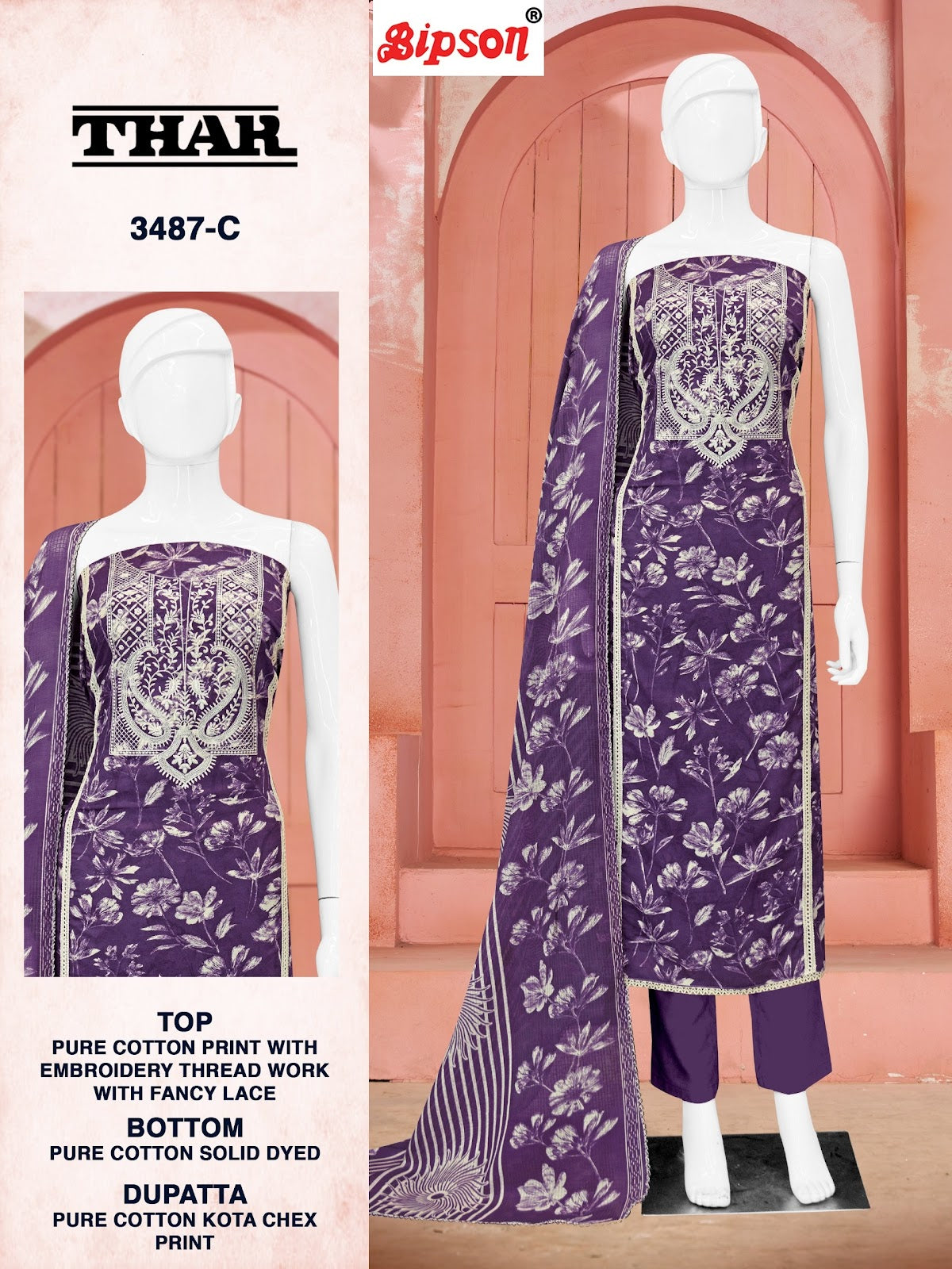 Thar 3487 Bipson Prints Pure Cotton Pant Style Suits Supplier India