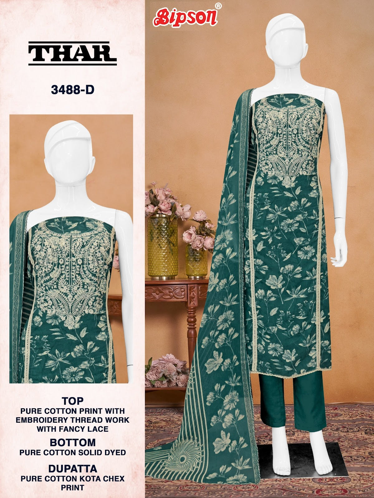 Thar 3488 Bipson Prints Pure Cotton Pant Style Suits Exporter India