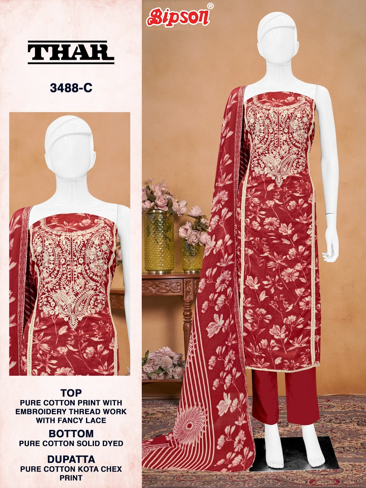 Thar 3488 Bipson Prints Pure Cotton Pant Style Suits Exporter India