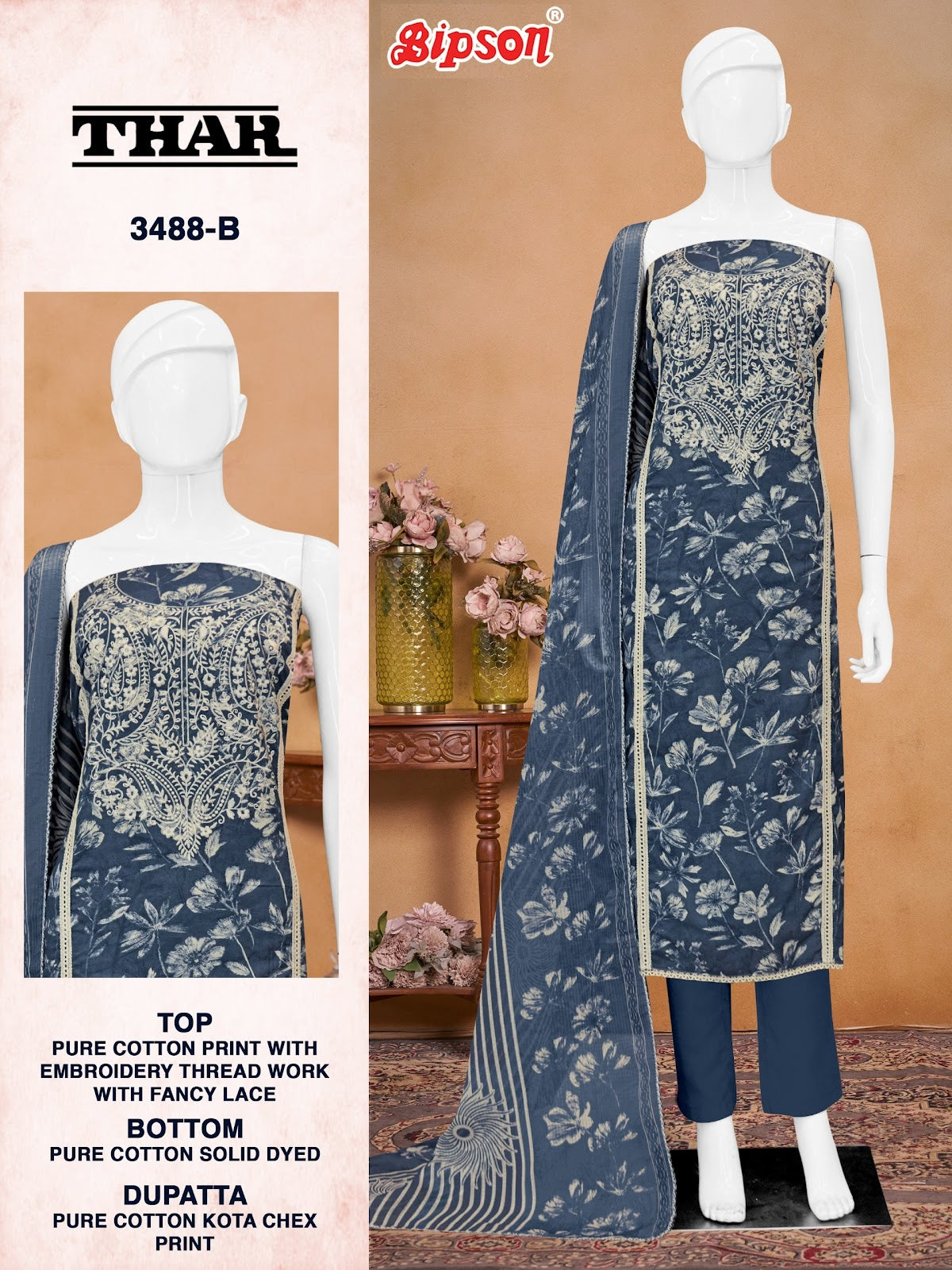 Thar 3488 Bipson Prints Pure Cotton Pant Style Suits Exporter India