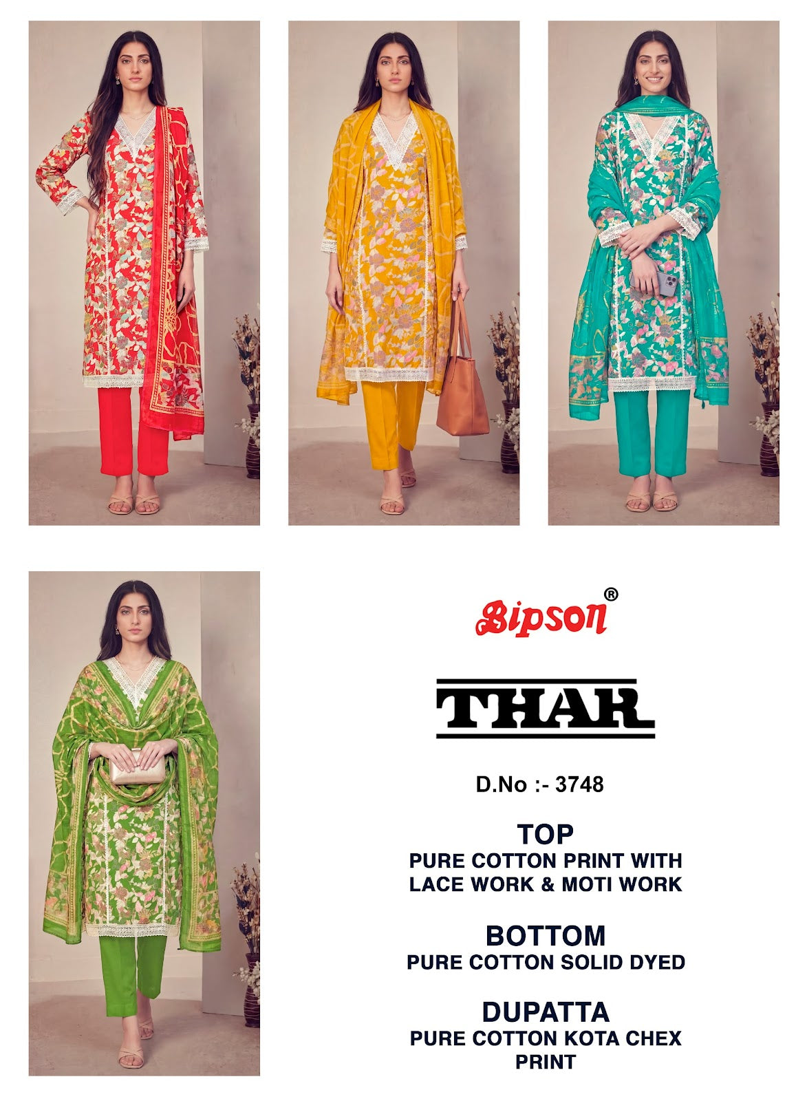 Thar 3748 Bipson Prints Cotton Pant Style Suits Wholesaler Gujarat